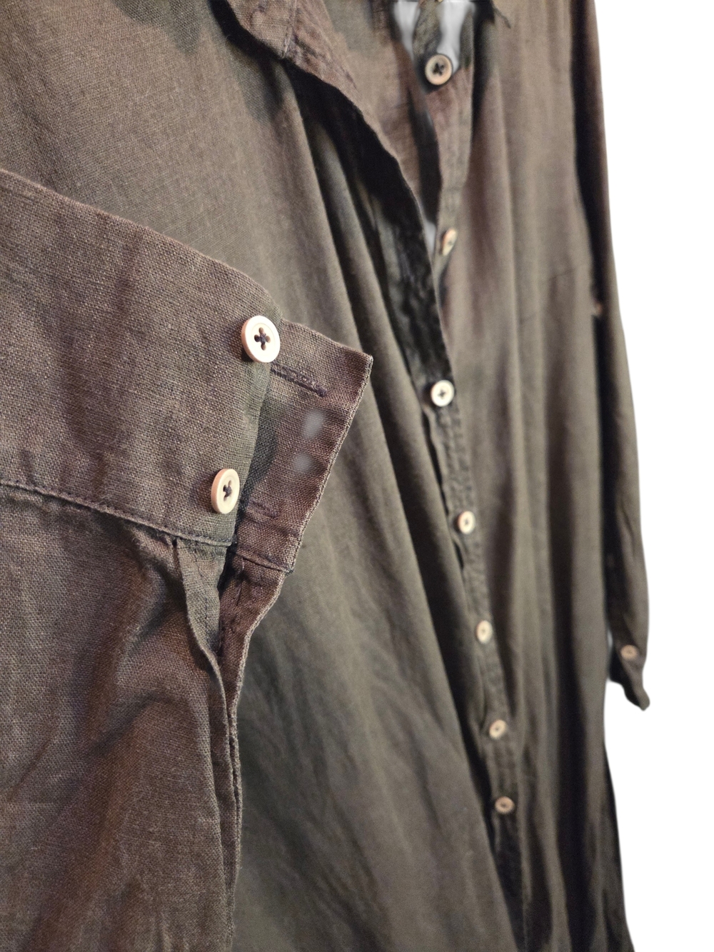Lu.el Linen Long Button-Front Shirt Dress / Duster in Charcoal Gray - Picture 4 of 5